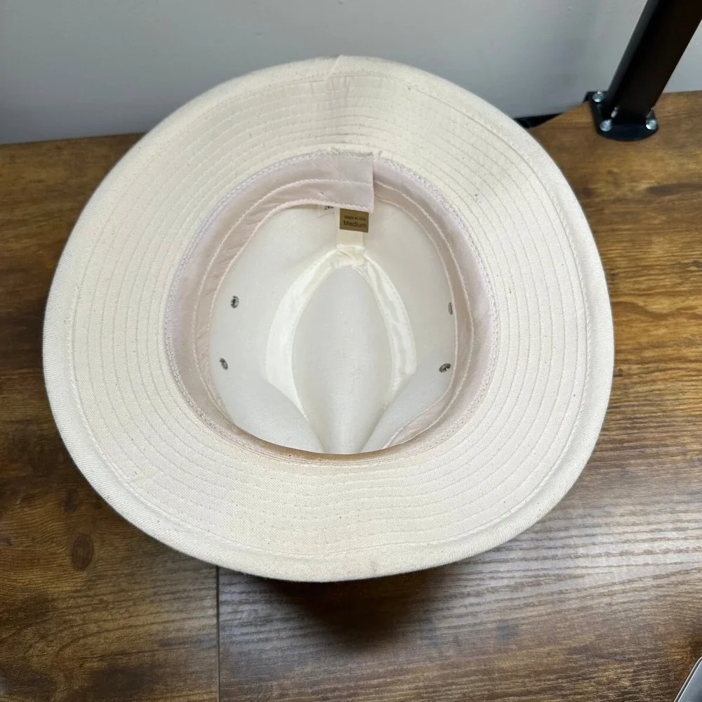 Panama Jack Mens Canvas Safari Fedora Hat Cream Off‎ White Made in USA Medium